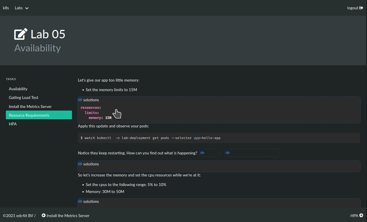 Screenshot of lab environment